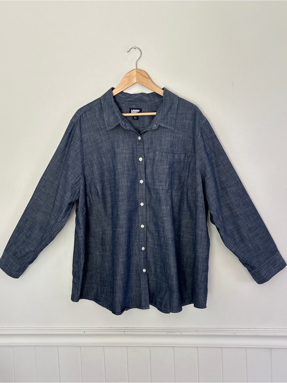 Lands' End Women’s Chambray Denim Casual Button-Down Shirt Size 3X *E28
